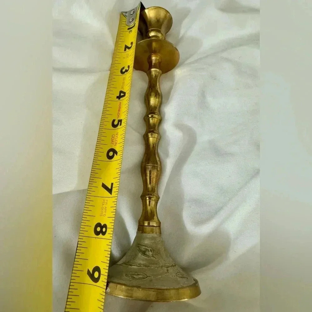 Vintage Brass Etched Taper Candlestick MCM 80’s 90’s Decor Cottagecore Granny - Picture 10 of 12
